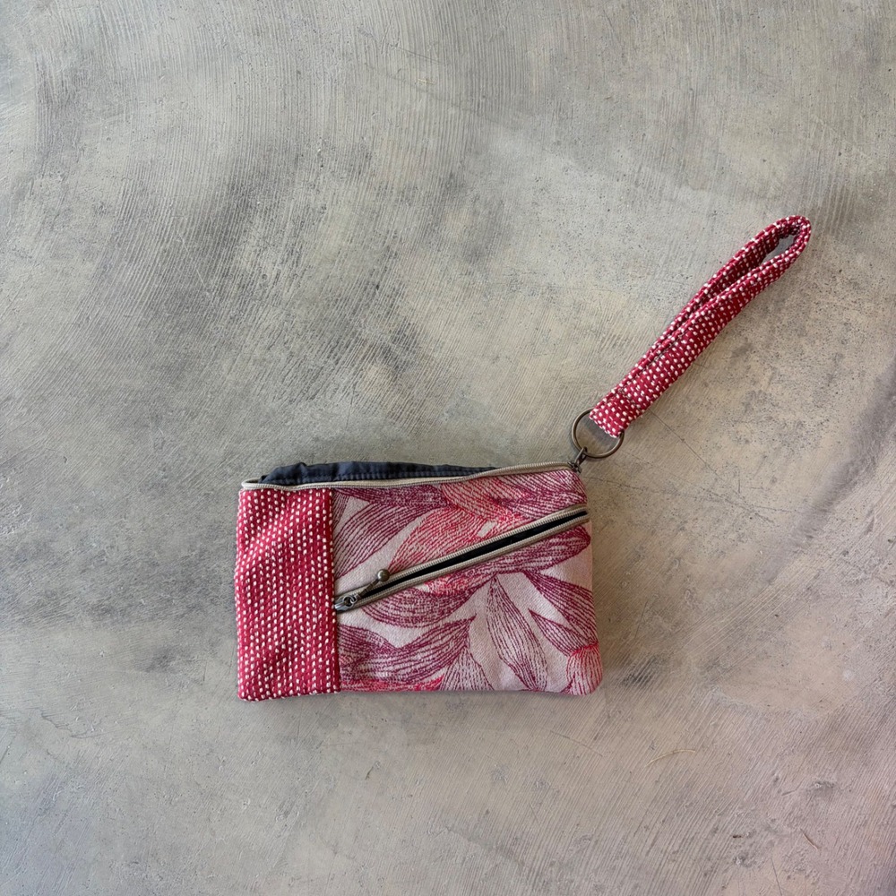 Maruca Design Handmade Red Jacquard Floral Wristlet Pouch Boulder Colorado